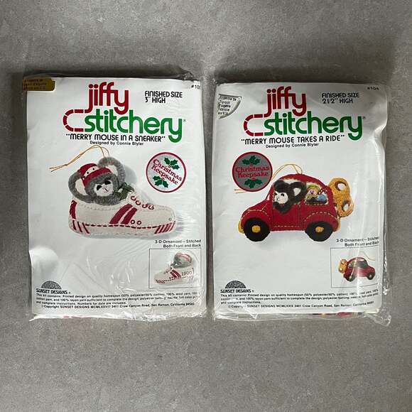 Jiffy Stitchery Merry Mouse 3D Christmas Ornament Kits Set of 2 NEW - Picture 1 of 4